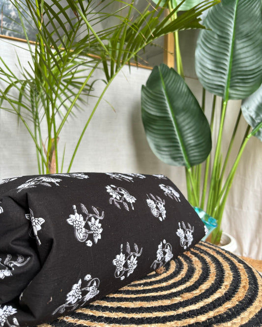 Black Floral Sanganeri screen Fabric