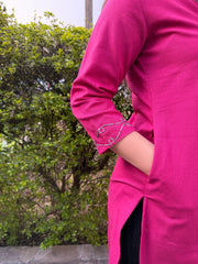 Gulabi Grace Embroidered Cotton Kurta pocket by MySanskritam