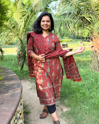Rust ambi printed kurta duppata set