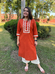 Rust Kantha Solid kurta