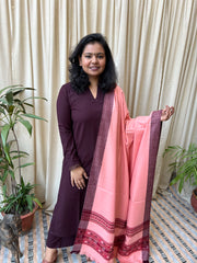 Wine Woollen kurta with shawl