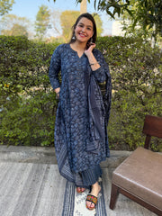 Blue Floral Full Suit Set by MySanskritam