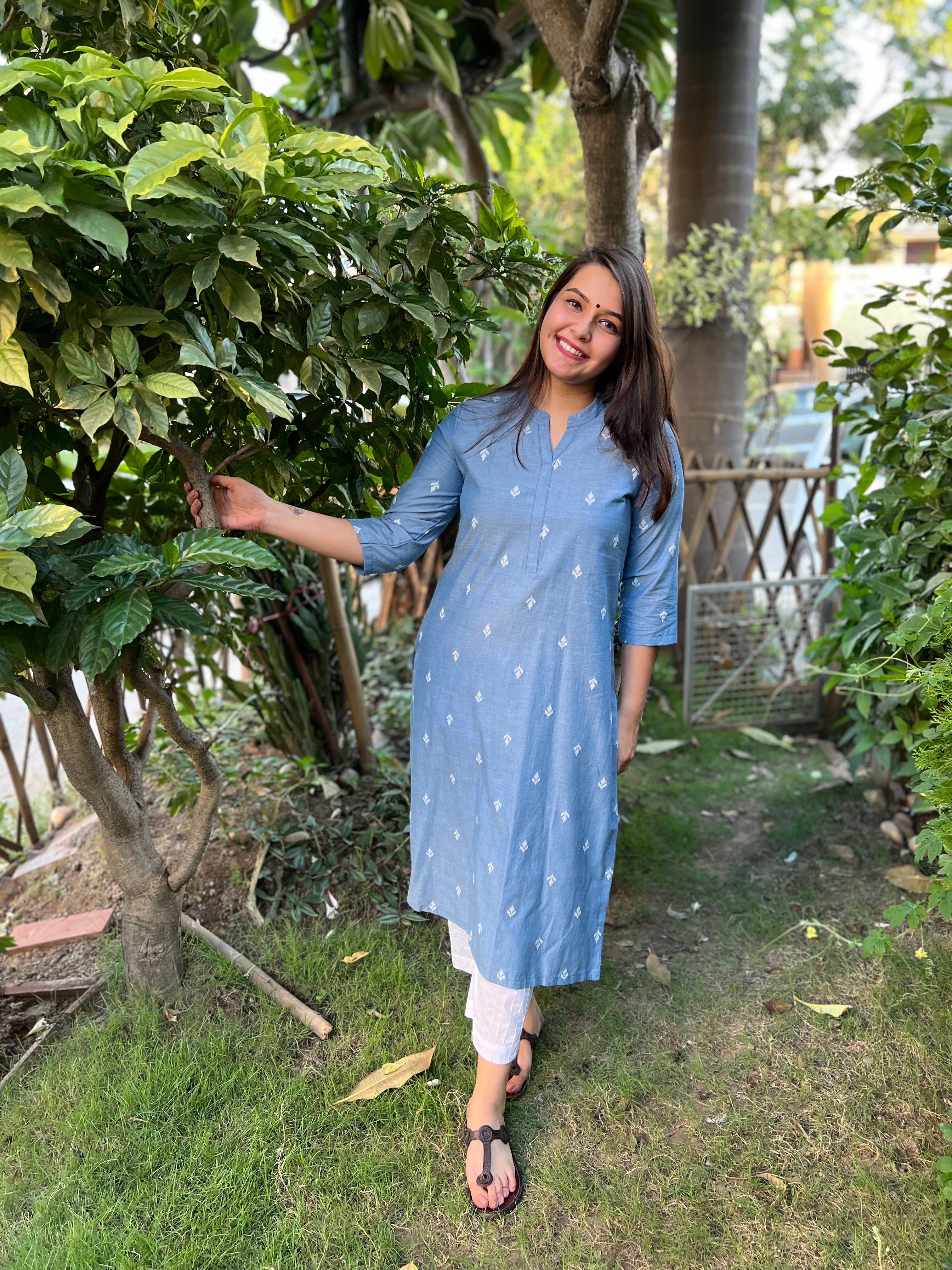 Sky Blue basic malai cotton kurta - MYSANSKRITAM