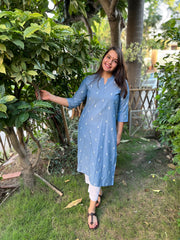 Sky Blue basic malai cotton kurta - MYSANSKRITAM