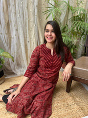 Maroon Ambi Ajrakh Yoke Kurta