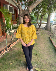 Mustard geometric print Top - MYSANSKRITAM