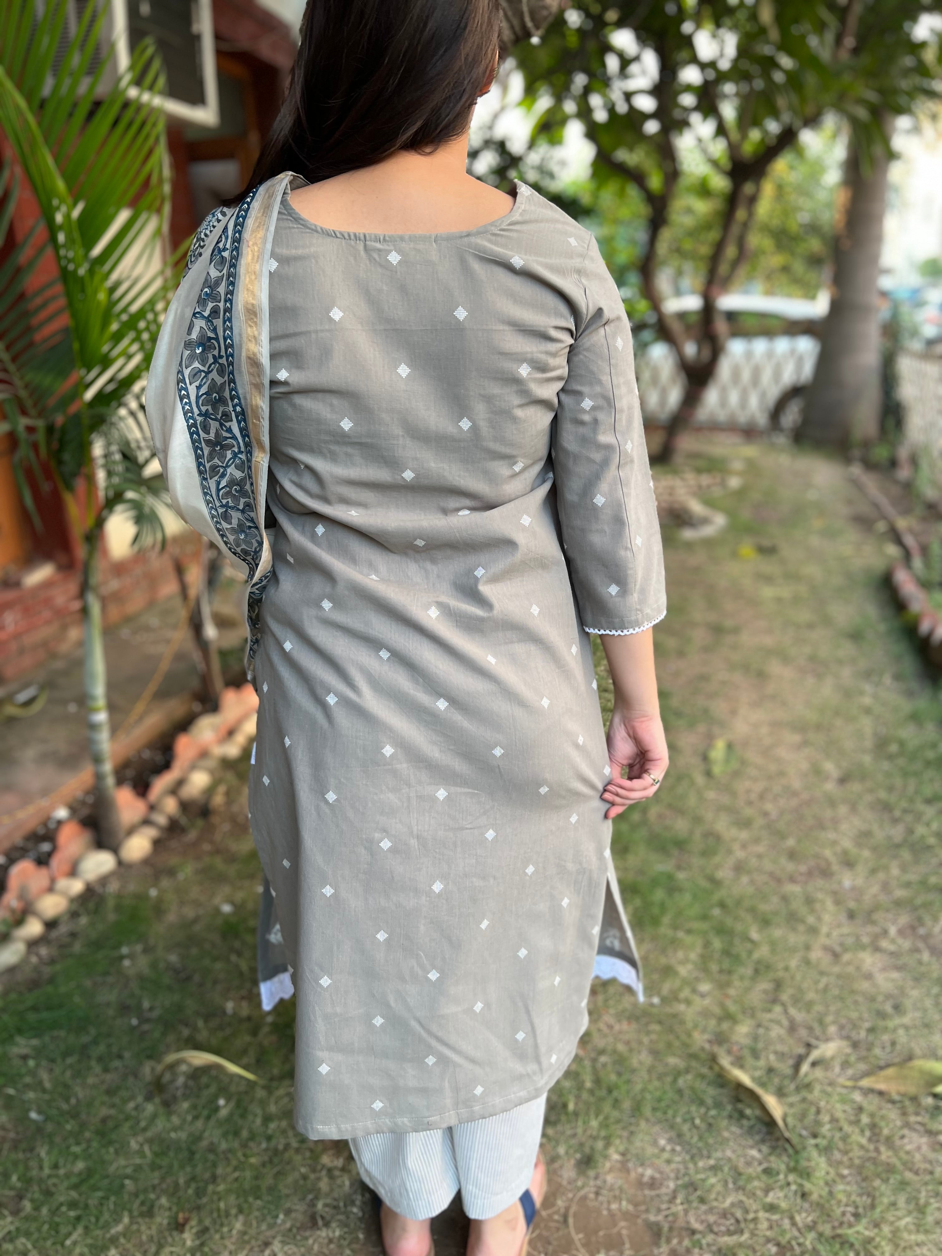 Slate Grey Kurta with handblock Chanderi duppata - MYSANSKRITAM