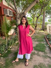 Magenta self embroidered Kurta - MYSANSKRITAM