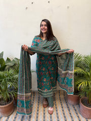 Green Floral Lacework Suit Set