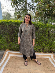 Brown ajrakh Yoke kurta