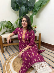 Gulabi ikkat  ban neck kurta