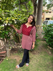 Maroon lines yoke kurti - MYSANSKRITAM