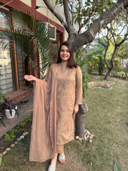 Soft brown embroidered woollen suit set