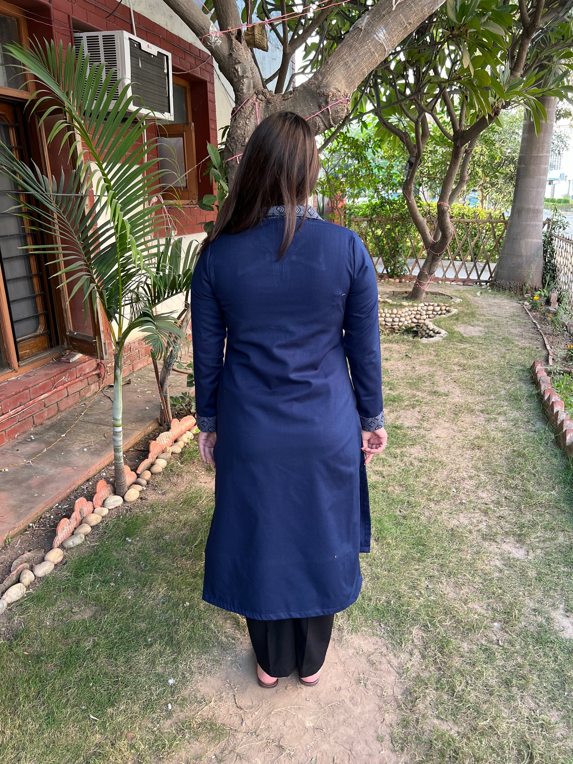 Dark Blue basic Woollen kurta - MYSANSKRITAM