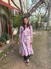 Pink Floral Aline Kurta