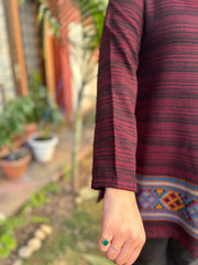 Maroon black Kullu border woollen short kurti