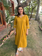 Mustard A-Line kurta with Scarf