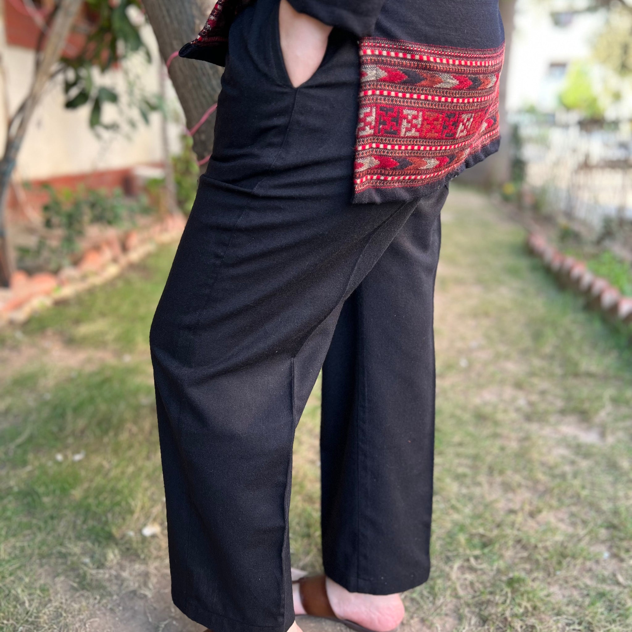 Black woollen palazzo - MYSANSKRITAM