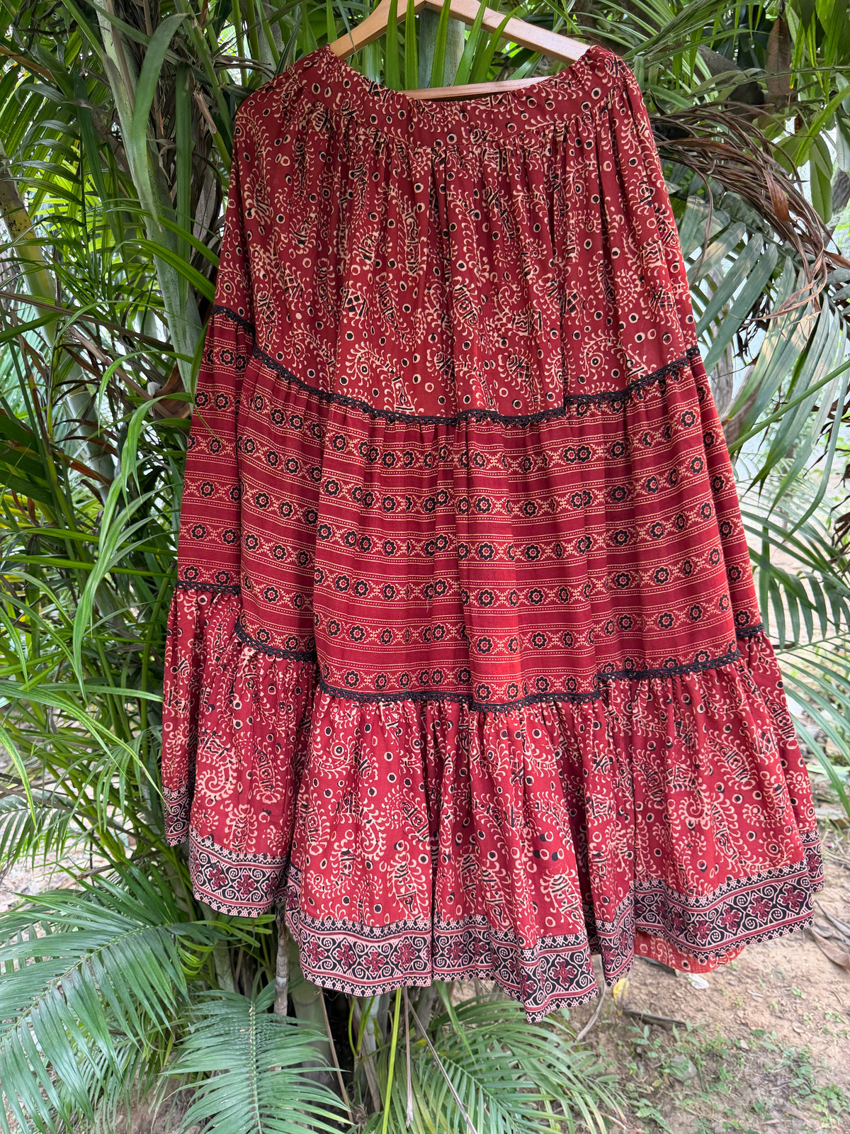 Maroon ambi 3 tier skirt