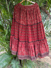 Maroon ambi 3 tier skirt