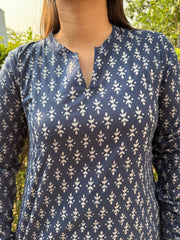 Indigo buti Aline chudi sleeve kurta