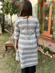 Grey digital Print lace kurta