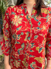 Red floral button shirt