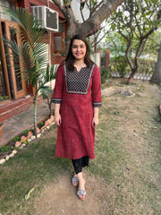 Maroon Bindi Yoke kurta