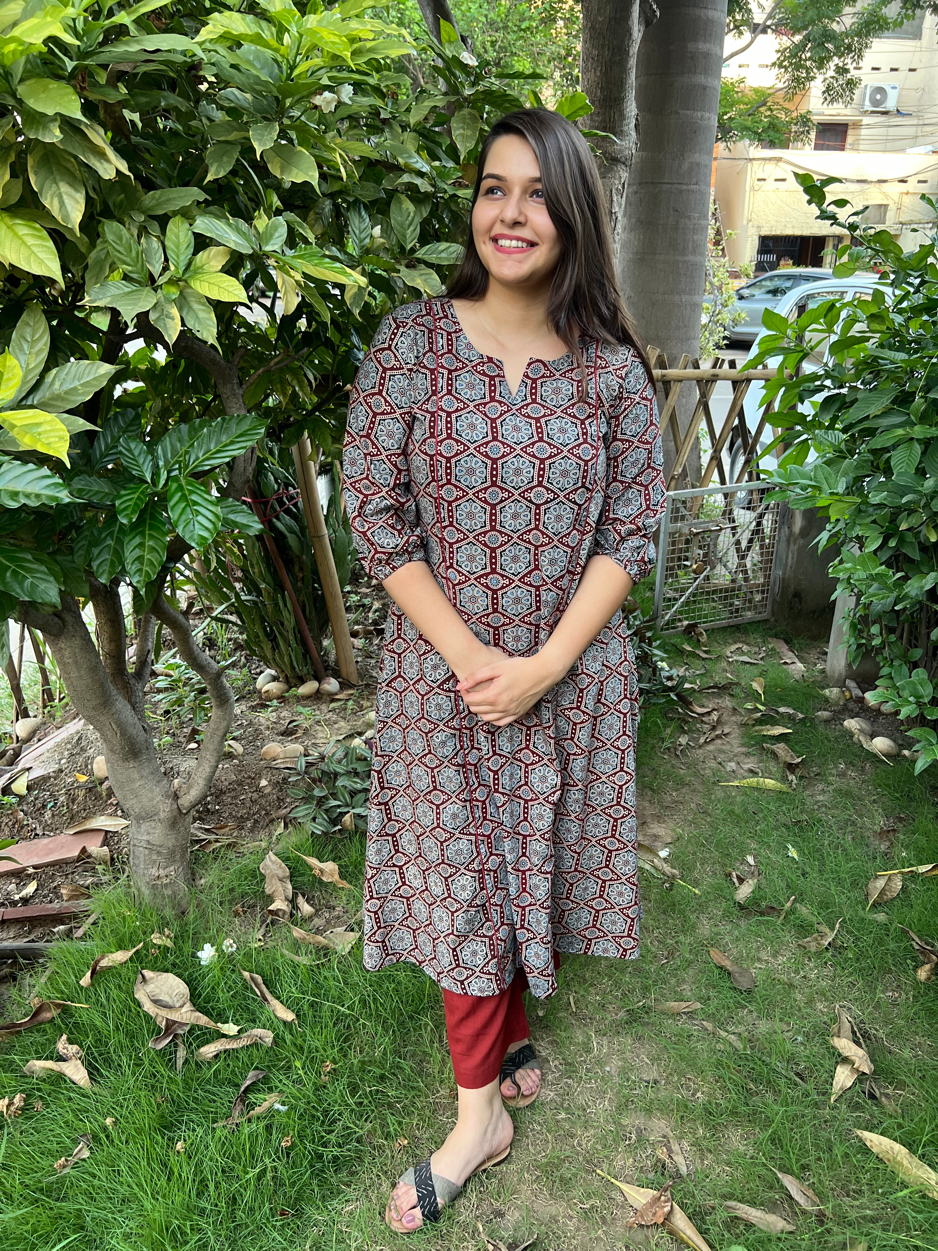 Ajrakh A-Line kurta duppata set - MYSANSKRITAM