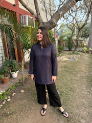 Blue self design woollen short kurti