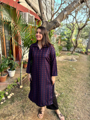 Royal blue geometric woollen Kurta