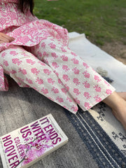 Pink Floral Pintucks Co-ord Set Pants by Sanskritam