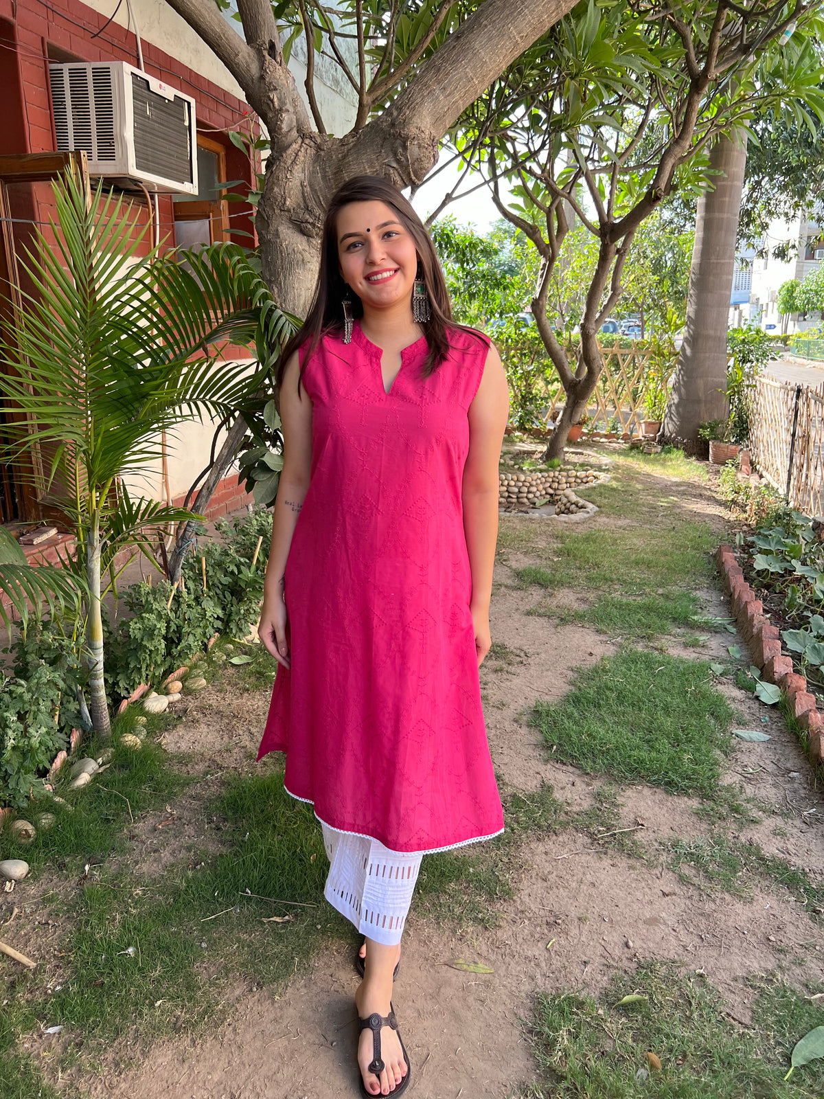 Magenta self embroidered Kurta - MYSANSKRITAM