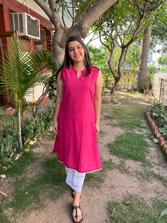 Magenta self embroidered Kurta - MYSANSKRITAM