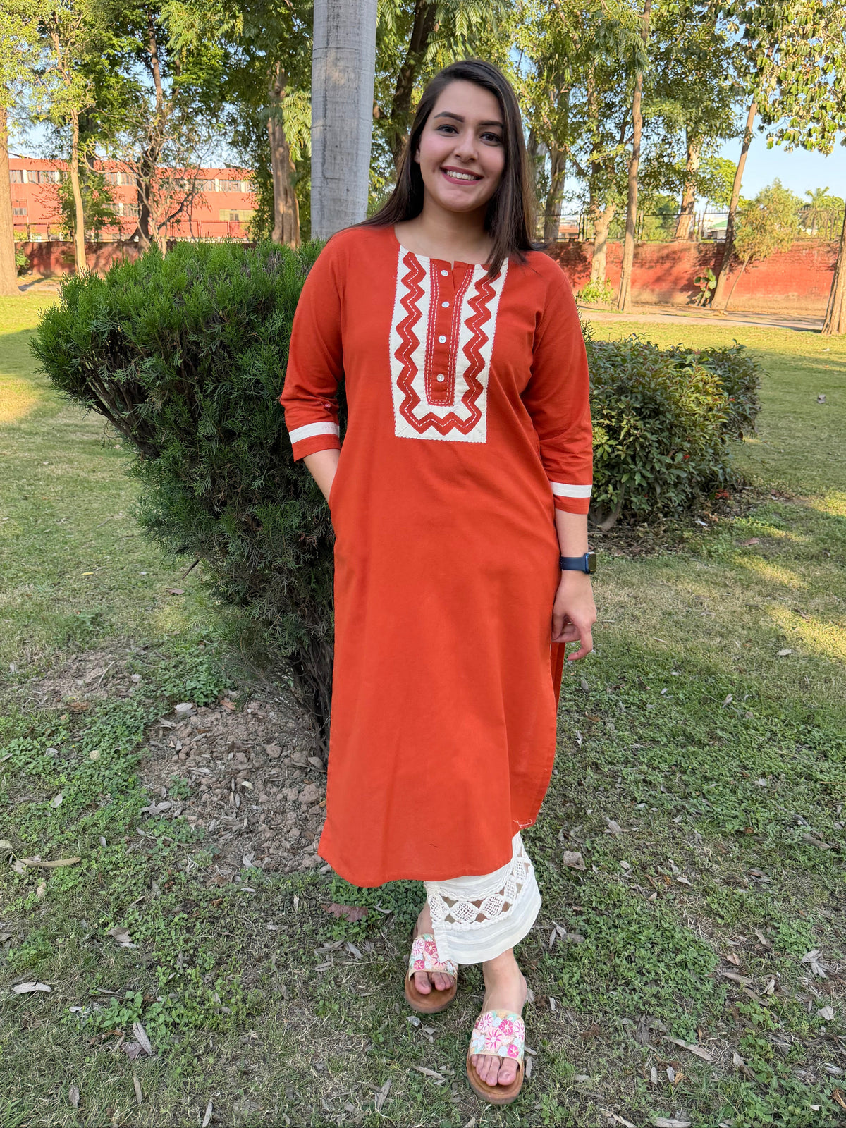 Rust Kantha Solid kurta