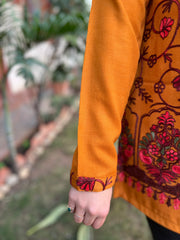 Mustard color Kanni embroidered short kurti