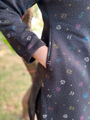 Black galaxy fleece woollen fabric kurti top