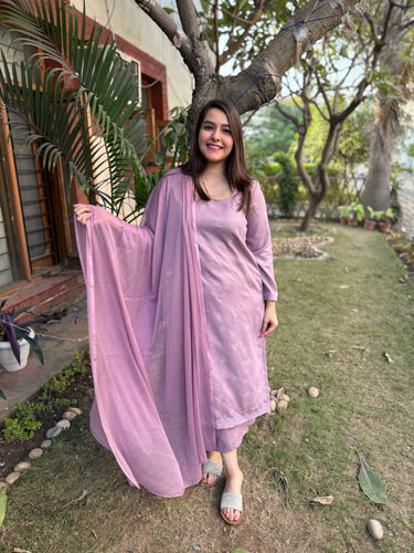 lavender embroidered woollen suit set