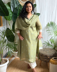 Pastel Green Buti Mulmul Chanderi Kurta Dupatta Set