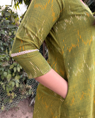 Parrot green ikkat A-line kurta with pocket
