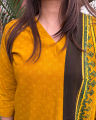 Mustard Ajrakh kurta duppata set
