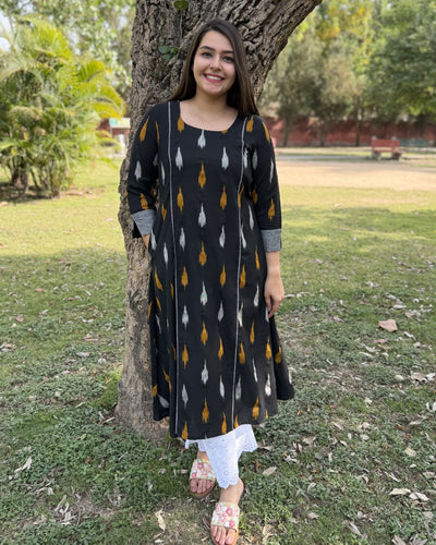 Black Aline Ikkat Kali kurta with Pocket