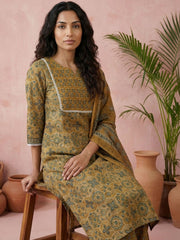 Mustard Ajrakh Cotton Suit Set