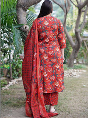 Red Floral Printed Cotton Suit Set