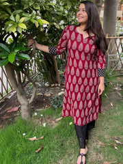 Maroon Ajrakh printed Kurta
