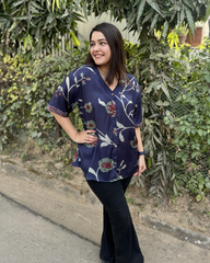 Indigo flower muslin silk Shirt