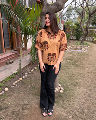 Brown Big Flower Shirt