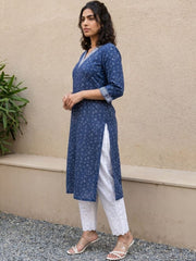 Indigo Blue Printed Straight Kurta