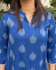Royal blue ikkat A-line kurta with pocket