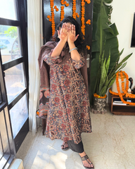 Brown aline kurta with Mulmul duppata